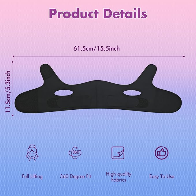 2 Pack Face Slimming Strap, Double Chin Reducer Band, Graphene V-Line Mask Chin Up Mask V Shaped Face Mask Chin strap for sleeping, V-Line Lifting Mask for Women, Medium, Black and Black