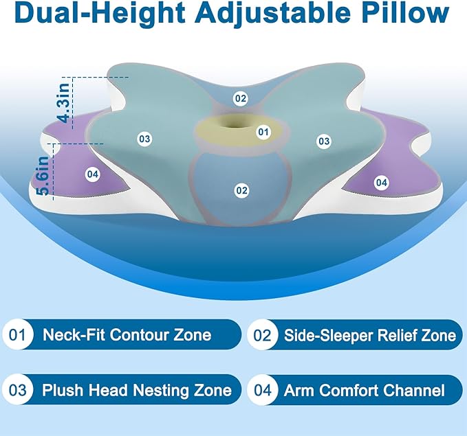 Sleep Apnea Pillow with Neck Pain & Snoring Relief-Orthopedic Cervical Pillow,Ergonomic Contour Memory Foam Pillow for Side,Back,Stomach,Dreamers Relief,Medium Firm Support (Gray, Queen Size)