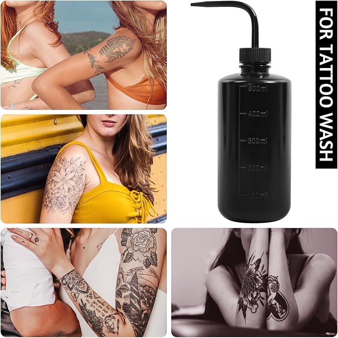 4 Packs Tattoo Wash Bottle Water Squirt Squeeze Diffuser Bottles (Black, 500ml)