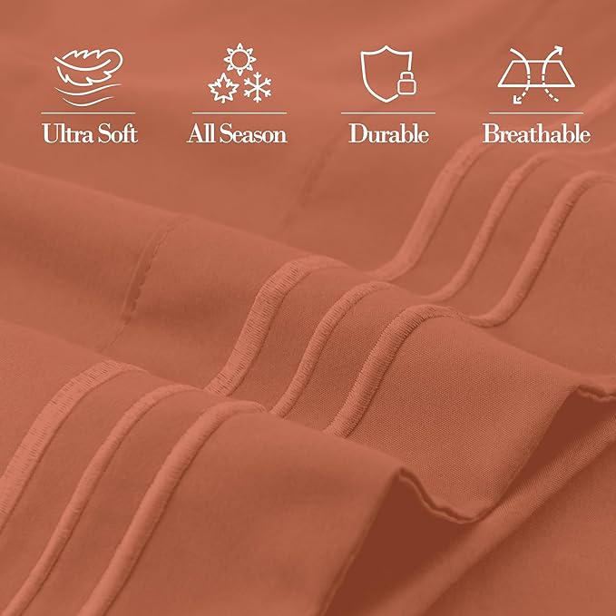 Mocassi 2-Piece Premium King Pillowcase Set 1800 Series Hotel Quality Microfiber - Soft and Breathable with 3-Line Embroidery Wrinkle and Stain Resistant, Easy Care, 20" x 40", Cooper