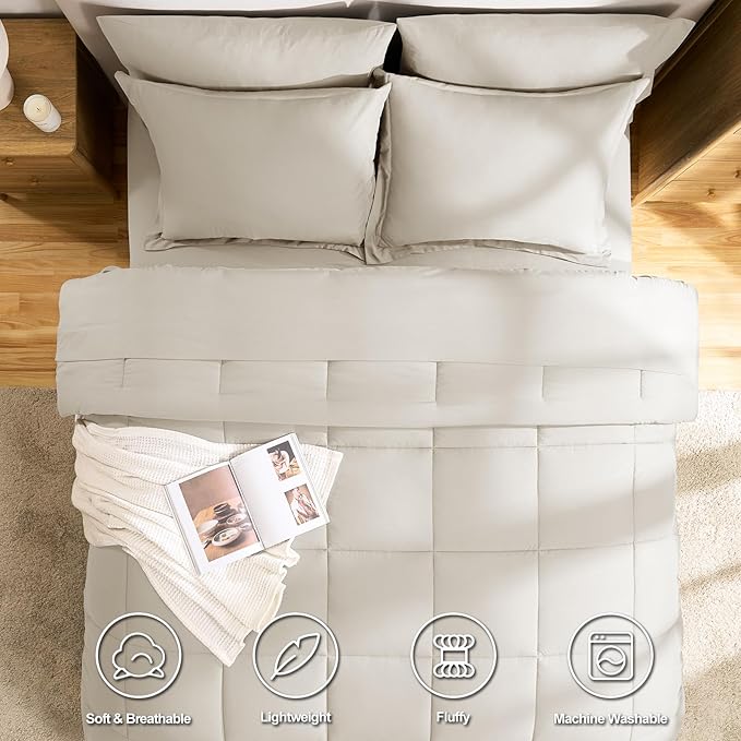 CozyLux Twin Comforter Set with Sheets Beige - Ultra-Soft 5 Pieces Bed in a Bag Twin, Oeko-TEX Certified Bedding Set, All Season Bed Set with Down Alternative Comforter, Sheets, Pillowcase & Sham