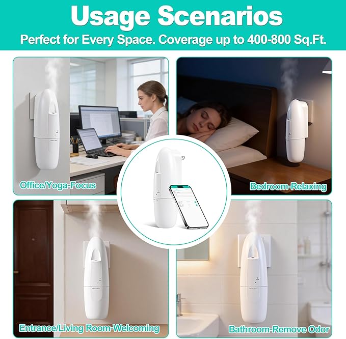 Plug-in Waterless Essential Oil Diffuser, 400-800 Sq.Ft Smart Nebulizing Scent Air Machine with App Control (Bluetooth), 100ml Capacity, Leak-Proof, for Home, Hotel, Office, Spa