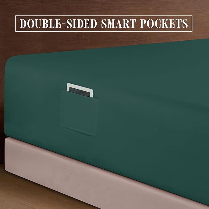 Elegant Comfort Luxury 1500 Premium Hotel Quality Microfiber 4-Piece Sheet Set - Soft, All Around Elastic 18-24 Inches Deep Fitted Sheet - Extra Deep Pocket Sheets, Queen, Hunter Green