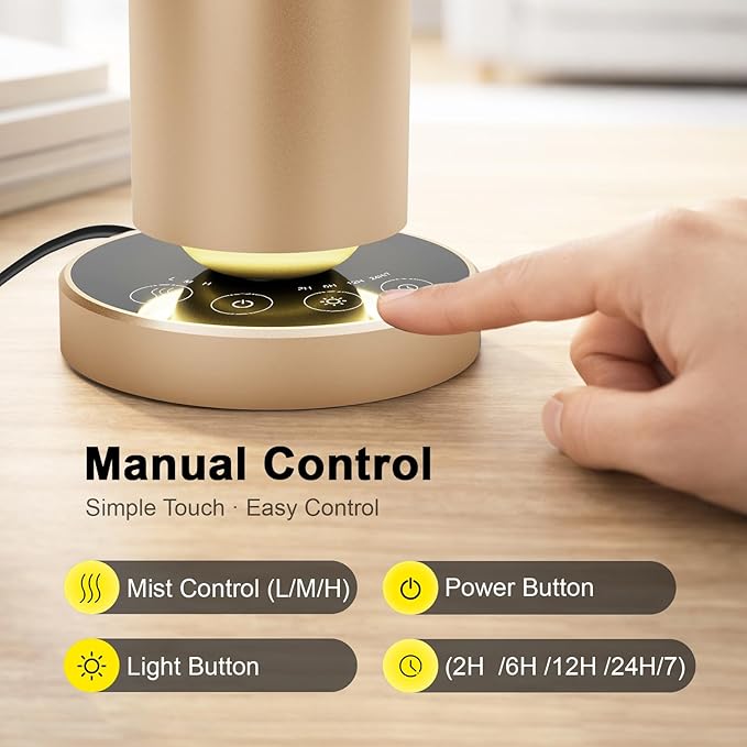 Waterless Diffuser,1500 Sq Ft,Ring Ambient Light,USB Plug-in & Rechargeable,Aluminum,Remote Control&Touch Buttons,Adjustable Fragrance&Timer,Hotel Collection Scent Machine - Gold
