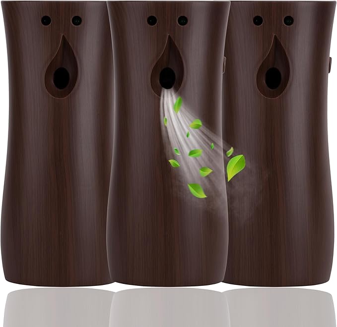 Automatic Air Freshener Spray Dispenser 3-Pack, Wall Mounted or Freestanding,Multiple Time Settings,Commercial and Home Use in Bathrooms, Offices, Living Rooms and Commercial Places (Wood, 1121)