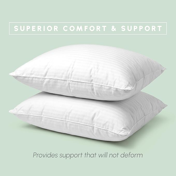 Elegant Comfort 100% Cotton Shell Stripe King Size Set of 2 Pillows, Super Plush Cooling Gel Filling Hotel Quality Down Alternative Bed Pillows for Side, Back and Stomach Sleepers