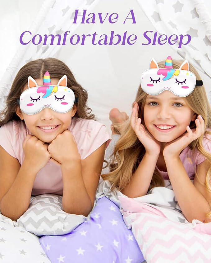Miss Adola Sleep Mask for Kids - Valentines Gift for Kids Cute Silk Eye Cover for Sleeping Soft Kawaii Eyeshade Animal Eye Blindfold with Adjustable Strap for Girls Teens, Unicorn