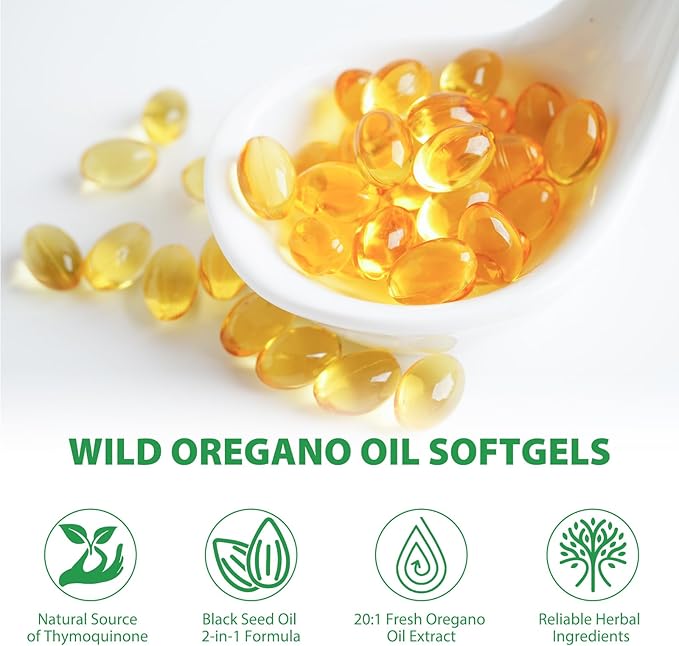 Oil of Oregano Softgels 6000mg, 120 Count | 2 in 1 Formulated with Black Seed Oil 200mg, Oregano Oil Capsules, High Carvacrol & Thymoquinone for Immune Support | Non-GMO, Gluten-Free
