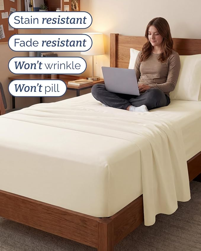 Extra Deep Twin XL Sheet Set - 3 Piece Breathable & Cooling Bed Sheets - Easily Fits 18 to 24 inch Mattress - Ultra Soft, Wrinkle & Fade Free w/ Extra Deep Pockets - Hotel Luxury Bedding - Off White