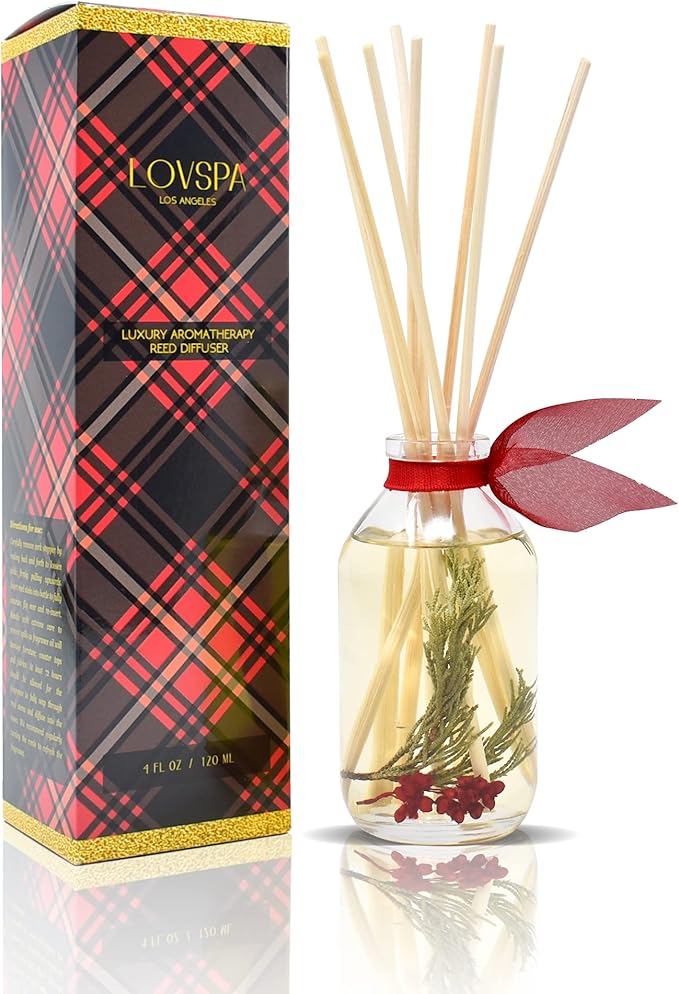 Reed Diffuser Set, Joy Winterberry Spruce Scented Oil Diffuser with Sticks, Home Fragrance Accessories for Bathroom Shelf Decor, Aroma Diffusers for Home or Office Desk, USA Made