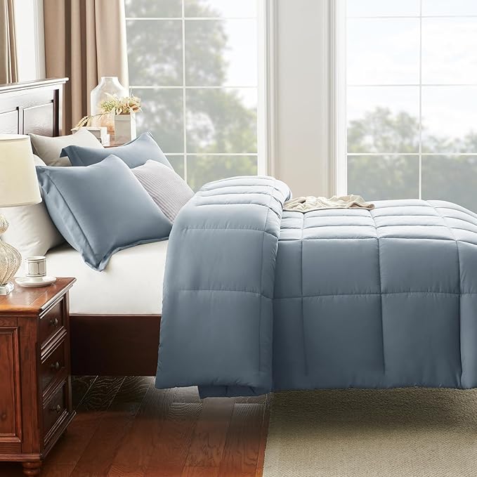 CozyLux Twin/Twin XL Comforter Set Grayish Blue - 2 Pieces Box Stitched Twin Bed Set for Teen Boys and Girls with All Season, Soft Bedding Sets with 1 Down Alternative Comforter and 1 Pillow Sham