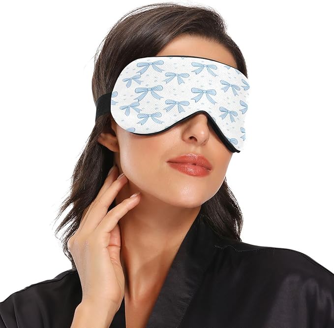 Blue Bows Sleep Mask Soft Cooling Eye Masks for Sleeping with Elastic Strap Night Blindfold for Women Men Travel