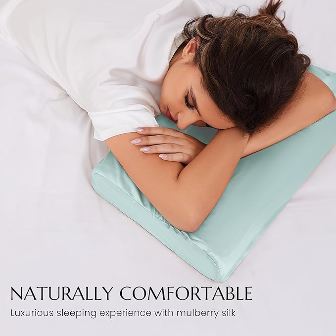 THXSILK 19 Momme 100% Mulberry Silk Pillowcase for Contour Memory Foam Pillow, Contour Pillow Case Cover, Cervical Pillow Case, Pack of 1(Light Blue, 20"x12"x3.9"/2.7")