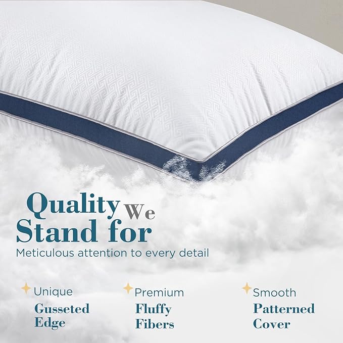 viewstar Bed Pillows King Sizes Set of 2, Hotel Quality Cooling Down Alternative Gusseted Pillows for Side, Back, or Stomach Sleepers, Navy