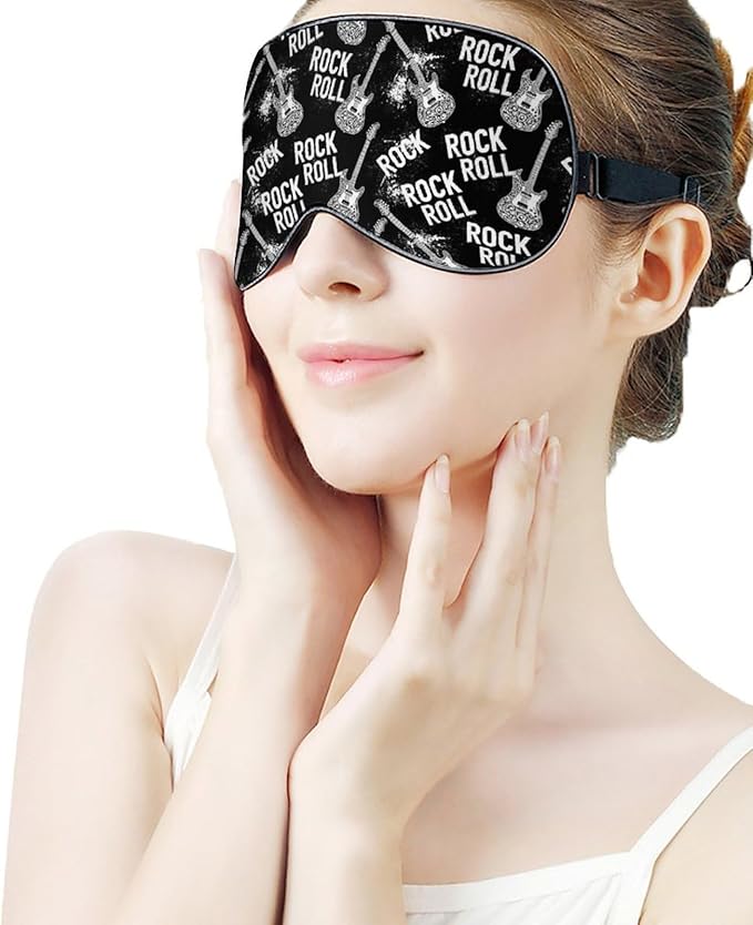 SWEET TANG Sleep Eye Mask for Men Women Sleeping Compatible with Rock and Roll Musical Instruments Music Guitar, Comfortable with Elastic Strap, Blocks Light Sleeping Blindfold for Nap Travel Office