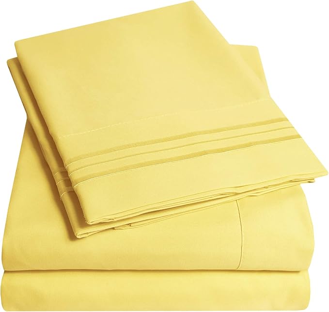 1500 Supreme Collection Full Sheet Sets Yellow - Luxury Hotel Bed Sheets and Pillowcase Set for Full Mattress - Extra Soft, Elastic Corner Straps, Deep Pocket Sheets, Full Yellow