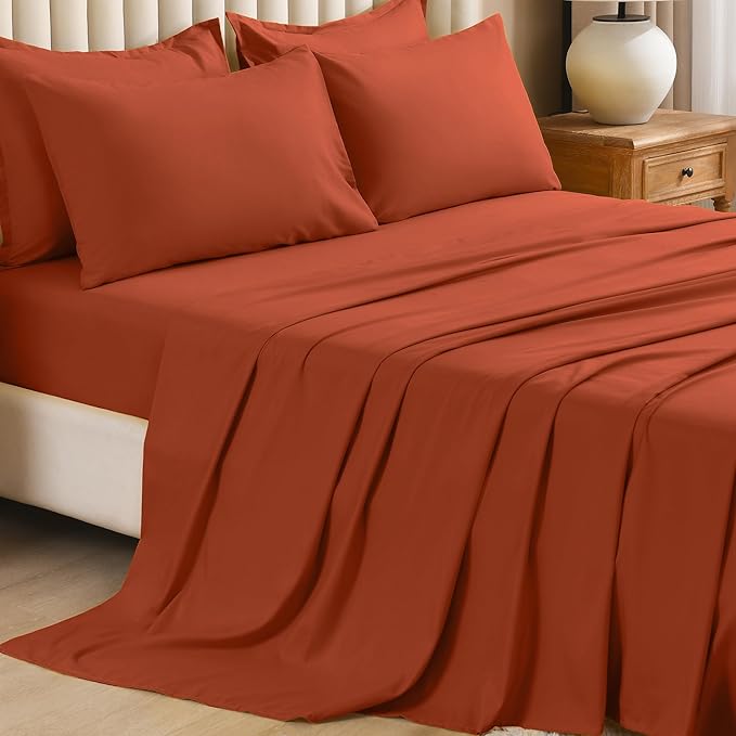 Litanika Burnt Orange Comforter King Size Set - 7 Pieces Terracotta Bed in a Bag King Bedding Comforter Sets, Plain Lightweight Bed Set with Comforter, Sheets, Pillowcases & Shams