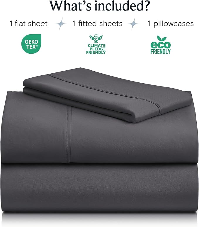 LuxClub Twin XL Sheets - Soft Kids Twin Bed Sheets for Boys and Girls, 3 PC Deep Pockets 18" Eco Friendly Wrinkle Free Kids Fitted Sheets Machine Washable Hotel Bedding Silky Soft- Dark Grey Twin XL