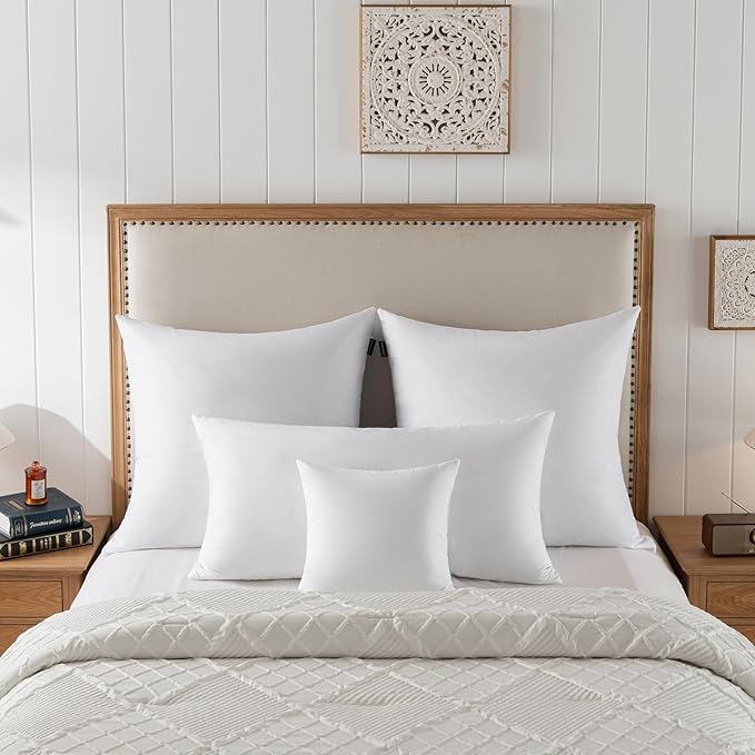 basic home Hotel-Style Goose Feather Down Euro Pillow Insert for Sofa & Bed - 100% Odorless & Plump Cushion Filler - 233TC Cotton with Inner Liner to Prevent Poking (30x30 Inch)