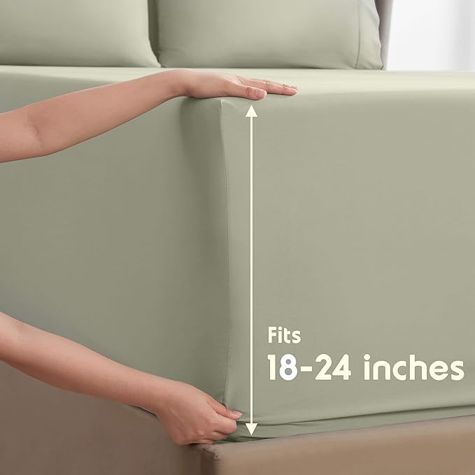 Nestl Extra Deep Twin XL Sheet Set - 4 Piece Breathable & Cooling Sheets - Hotel Luxury Bedding Set w/18-24 Inch Deep Pockets - Easy & Secure Fit - Super Soft, Wrinkle Free & Comfy - Light Sage