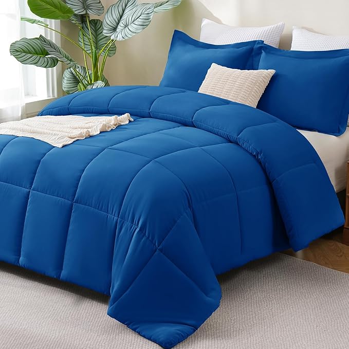CozyLux Oversized King Comforter Set, 3 Pieces Classic Blue 120x98 Box Stitched Design Soft Bedding Set, All Season Lightweight Breathable Bed Set with 1 Down Alternative Comforter and 2 Pillow Shams