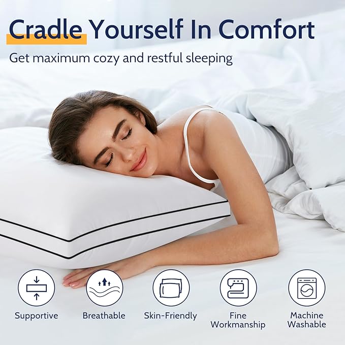 ROUMEA Pillows King Size Set of 2, Bed Pillows for Sleeping 2 Pack, Luxury Hotel Quality, Supportive King Pillows with Soft Down Alternative for Back Stomach Side Sleepers,Machine Washable