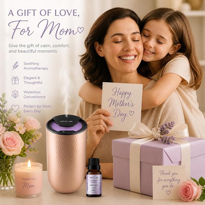 Waterless Essential Oil Diffuser Starter Kit with 15ml French Lavender Oil - Rechargeable Cordless Aromatherapy Machine for Home Bedroom Car Office Travel - 3 Mist Levels - 4 Timer - 24-Hour Battery