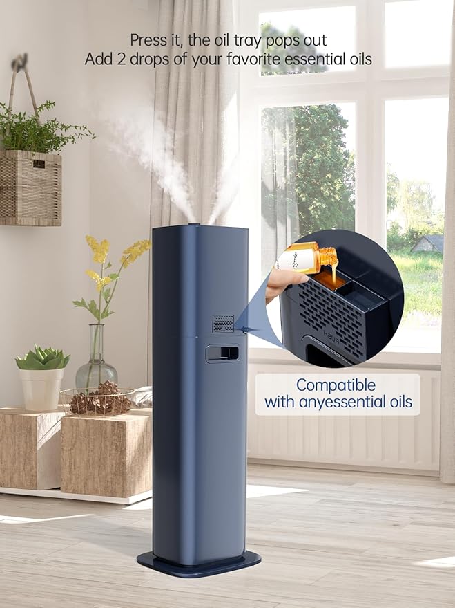 Hiswelle 8L Smart Humidifiers for Bedroom Large Room, 2.1Gal Cool Mist Top Fill Diffuser Ambient Light, App & Remote Control, 3 Mist Modes, Quiet Humidifier for Home Office Plant (Blue)