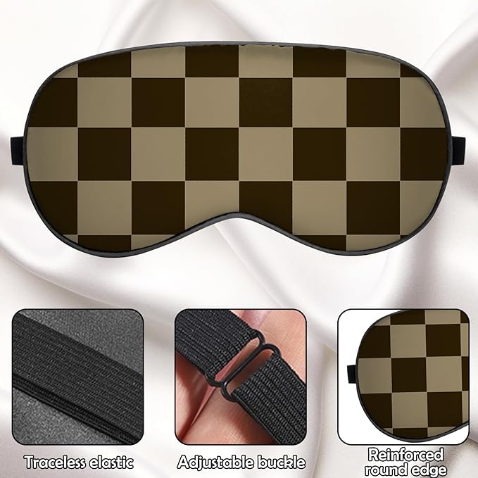 2 PCS Sleep Eye Mask Silk Sleeping Soft with Elastic Strap Eye Sleep Shade Cover for Cute Aesthetic Unisex Women Girls for Airplane Travel Nap-Checker