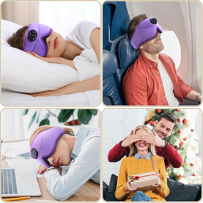 LC-dolida White Noise Sleep Mask, 3D Sleep Headphones with 16 Soothing Sounds, Bluetooth 5.4 Sleep Eye Mask with Timer, Total Blackout Sleeping Headphones for Side Sleeper (Purple)