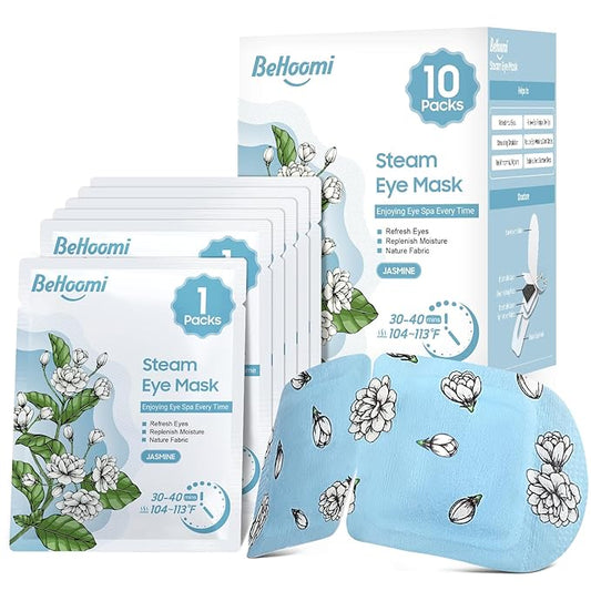 BeHoomi Steam Eye Mask, 10Packs Heated Eye Mask, Self Heating Disposable SPA Warm Compress for Eyes Sleep Mask, Travel Essentials & Relaxation Gifts for Women, Mothers Day Gifts (Jasmine Scent)