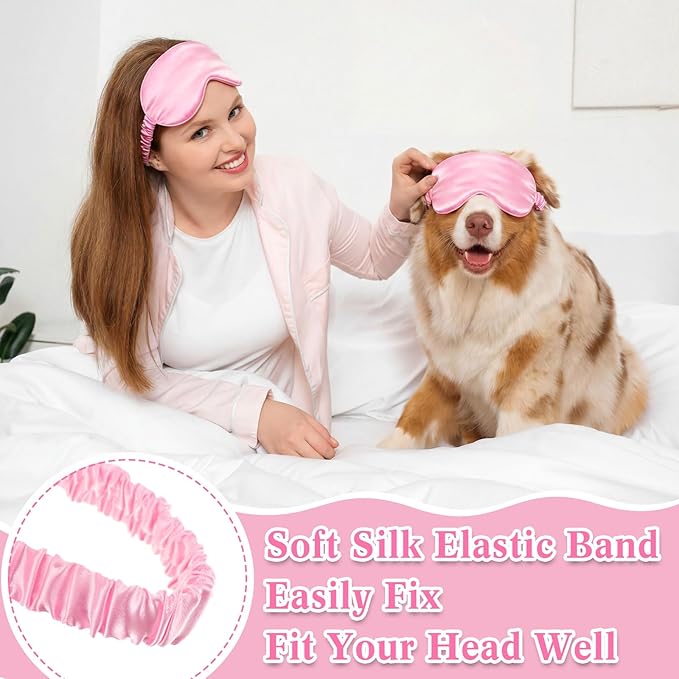 Cutecrop 12 Pcs Silk Sleep Masks Soft Satin Eye Masks with Adjustable Elastic Strap for Sleeping Comfortable Blindfold Eyeshade for Women Men Nap Night Travel Gifts (Pink)