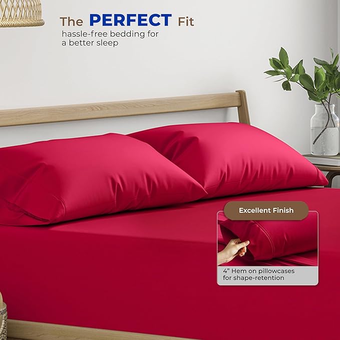 Thread Spread 100% Egyptian Cotton Pillow Cases Queen Size Set of 2 - Luxury 1000 Series Paradise Collection Queen Pillow Cases (Red), Soft Cooling Sateen Hotel Egyptian Cotton Pillowcases