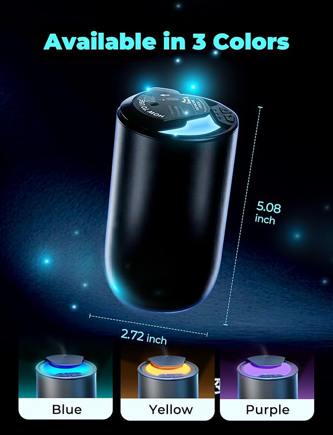 Waterless Car Essential Oil Diffuser, Smart Auto On/Off, Rechargeable Car Aroma Diffuser, Compact Scent Diffuser with 20H Battery Life