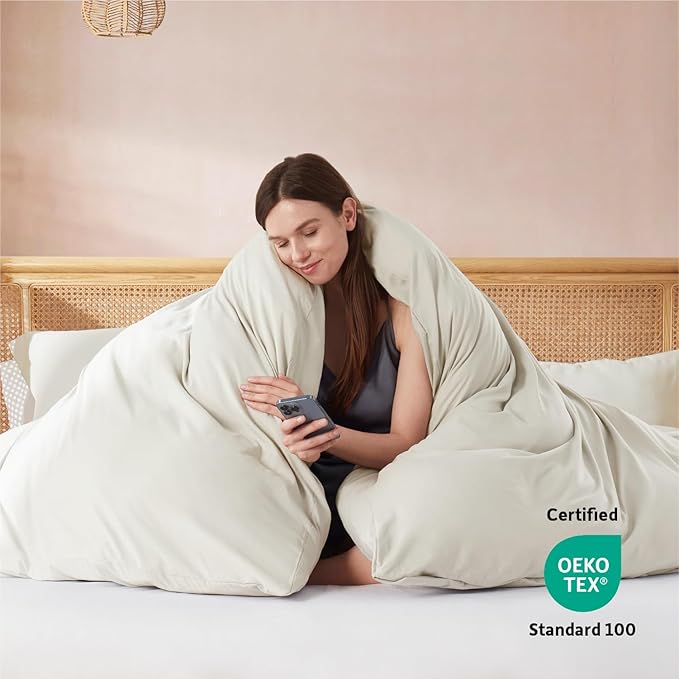 Nestl Twin Duvet Cover Set with Comforter Insert - Off White 3 Piece 68x90 Duvet Cover & 1 Pillow Sham with White Quilted Down Alternative Comforter, Ultra Soft, All Season