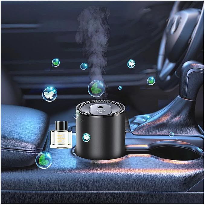 Smart Car Air Freshener 50ML Perfume Ultrasonic Mist Aromatherapy Diffuser Portable Humidifier for Car and Home Use Automatic Start and Stop 3 Modes 4 Freshness Principles(White Tea)
