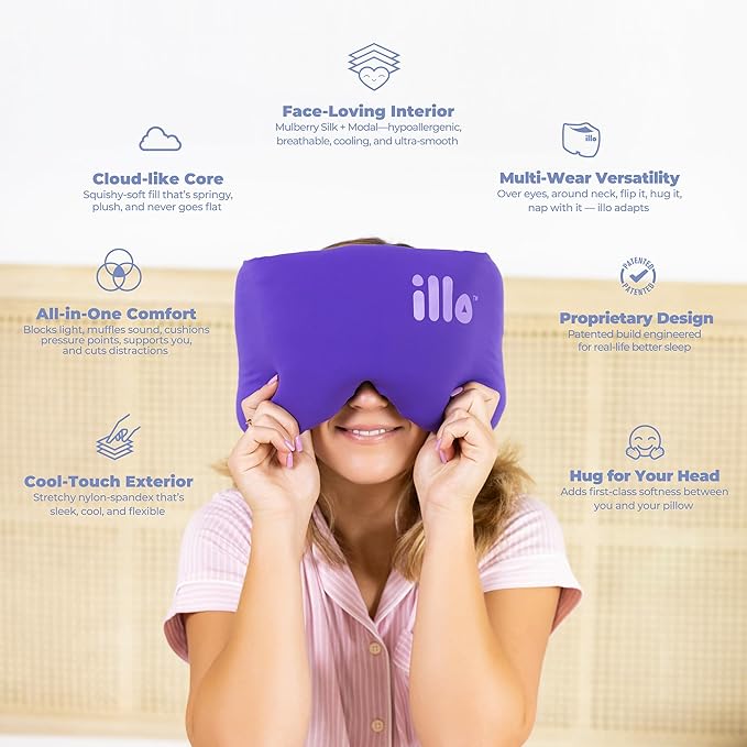 illo Wearable Pillow Sleep Mask | Soft Mulberry Silk Blend Patented Blackout Weighted Eye Mask for Women Sleeping | Her Great Birthday Gift for Mom Wife Sister Grandma Girlfriend Teacher & Friend