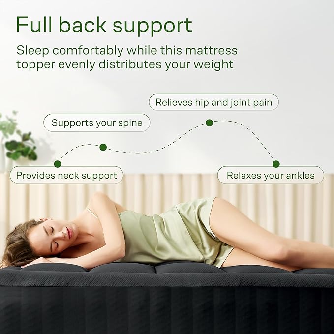 Niagara Sleep Solution Ultra Soft Queen Size Mattress Topper - Viscose Made from Bamboo Pillow Top Mattress Pad for Back Pain Relief - Naturally Cooling for Hot Sleepers, Black