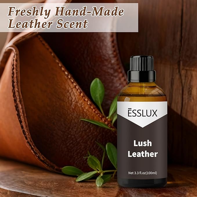 Lush Leather Fragrance Oil, ESSLUX 100ml 3.3 oz Large Single Scented Oils, Aromatherapy Essential Oils for Home for Diffuser, Massage, Soap, Candle Making Scents