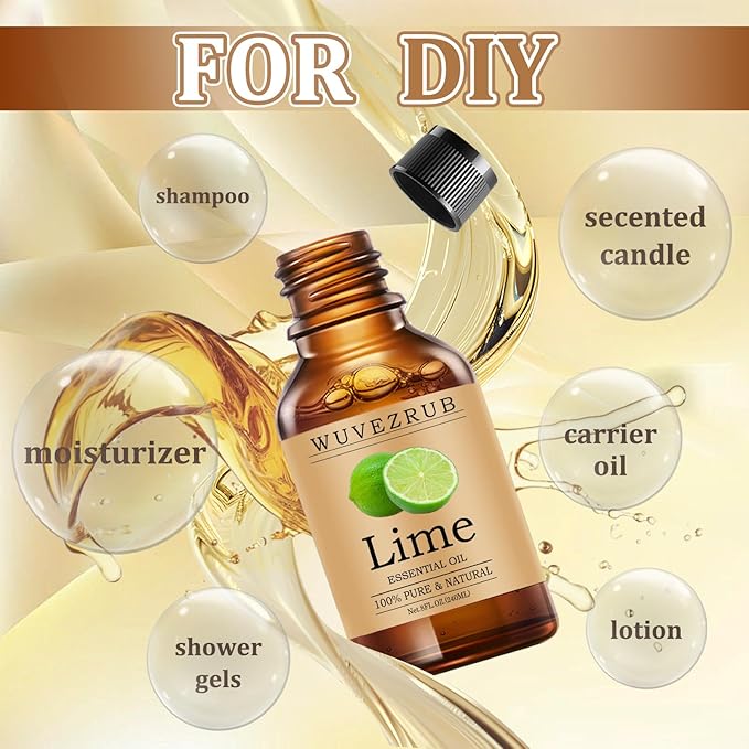 Lime Essential Oils 240ML, Pure Lime Essential Oil for Aromatherapy Diffuser - 8 Fl Oz
