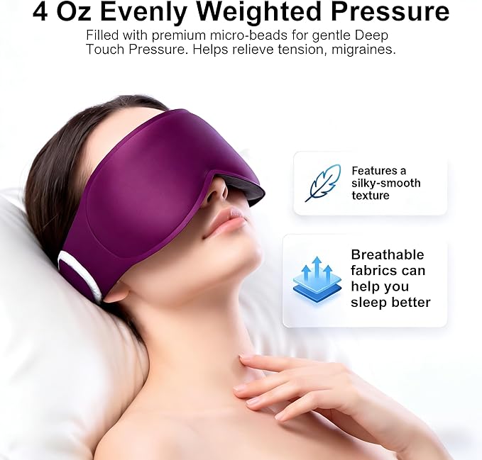 Weighted Sleep Mask 100% Blackout: 3D Contoured Eye Mask for Night Shift Nurses - Full Coverage Eye Cover with Soft Fabric for Daytime Nap, Bedroom and Break Room Use, Recovery,Purple