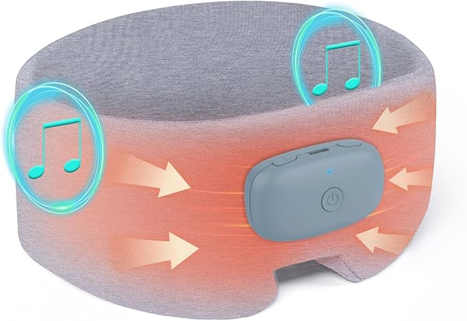 Heated Eye Masks for Dry Eyes with Bluetooth 6.0 Headphones - 3 Heat Levels, Memory Function, Soft Fabric Sleep Mask for Eye Strain & Migraine Relief - Unisex Light Gray