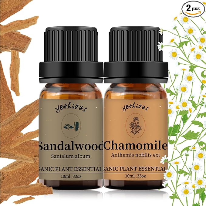 yethious Chamomile Sandalwood Essential Oil 100% Pure Organic Chamomile Essential Oil Set for Diffuser Aromatherapy Candle - 2 Pack 10ML