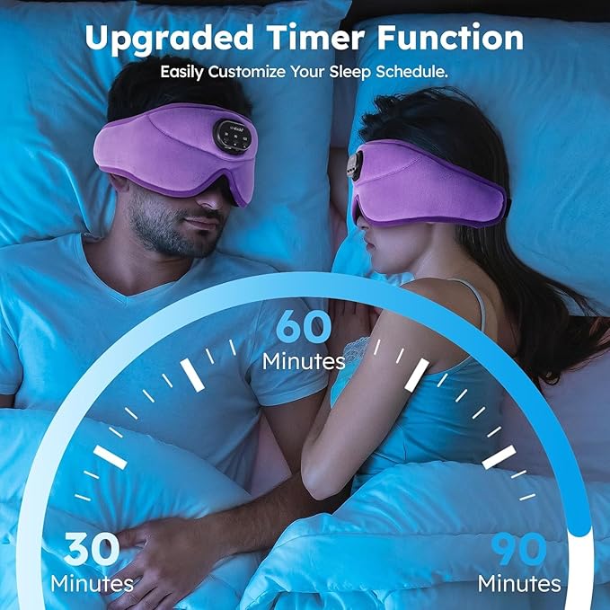 LC-dolida White Noise Sleep Mask, 3D Sleep Headphones with 16 Soothing Sounds, Bluetooth 5.4 Sleep Eye Mask with Timer, Total Blackout Sleeping Headphones for Side Sleeper (Purple)