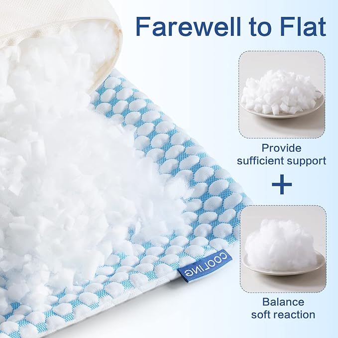 EASELAND Firm Pillows Shredded Memory Foam with Adjustable Fill - Standard Size Set of 2, Removable Cooling Cover for Hot Sleepers, Cool Bed Pillow for Side Back Stomach Sleepers