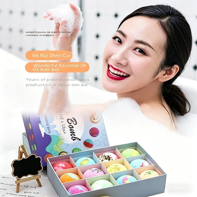 Bath Bubble Balls - Moisturizing Bath Foaming Set, 12 Pcs Skin Hydrating Bathing Supplies Pack, Relaxing Aromatherapy Spa Care Bombs, Home Shower Wellness Kit, Family Friends Self Care Gift Use