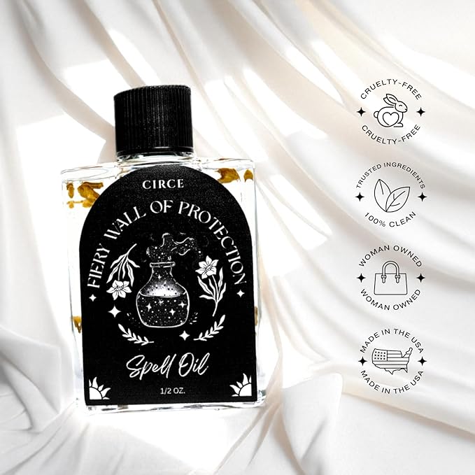 CIRCE Fiery Wall of Protection Spell Oil - for Security, Grounding & Boundaries- Add to Bath, Use in Rituals, Wear as Fragrance to Align w/Desires- Coconut Oil, Angelica Root & Black Pepper- 1/2oz