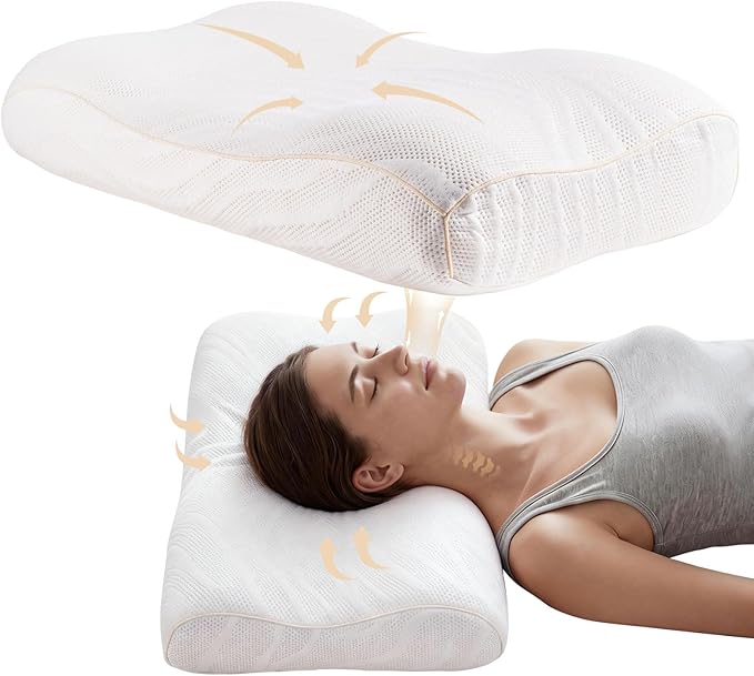 Cervical Memory Foam Pillow for Sleeping, Ergonomic Neck Pain Relief Support for Side, Back, and Stomach Sleepers, Breathable Contoured Design