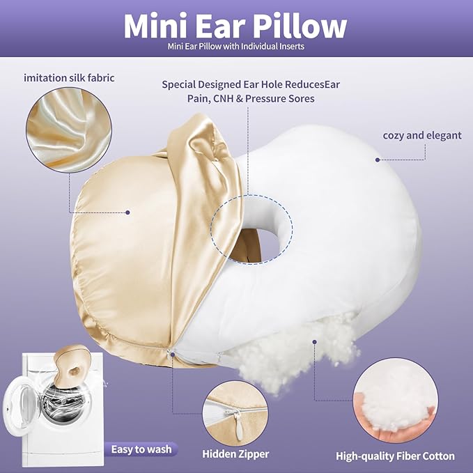 Champagne Ear Piercing Pillow - Side Sleeper Support with 3.5" Ear Hole Relief, Hypoallergenic Orthopedic Pillow for Healing Piercings