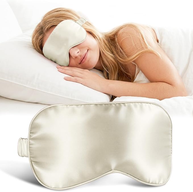 ZLYC 100% Mulberry Silk Sleep Mask Pressure-Free Eye Cover Soft Light Blocking Blindfold for Travel & Nap, Solid Cream White